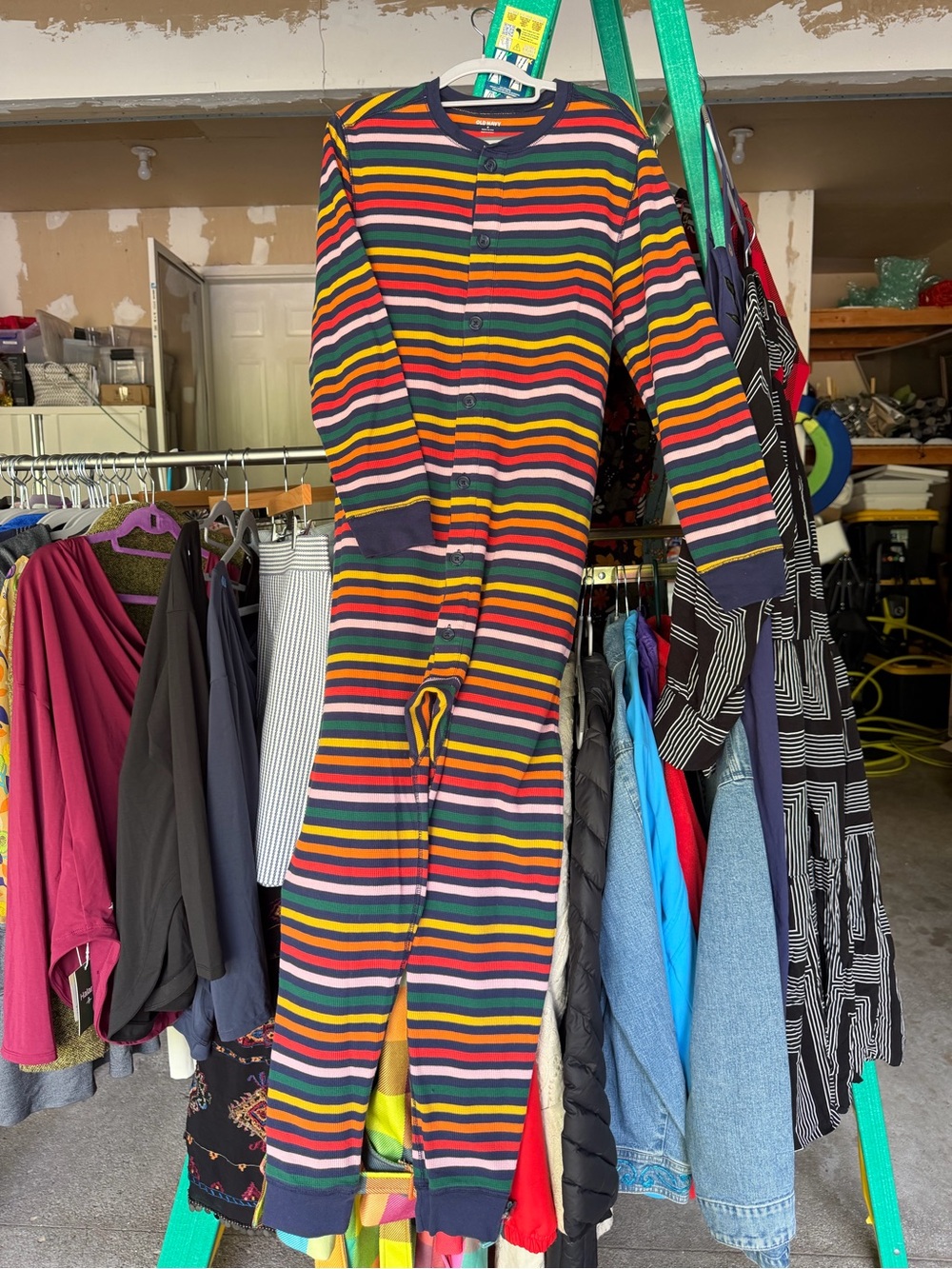 Old Navy Navy Top with Orange and Red Stripes